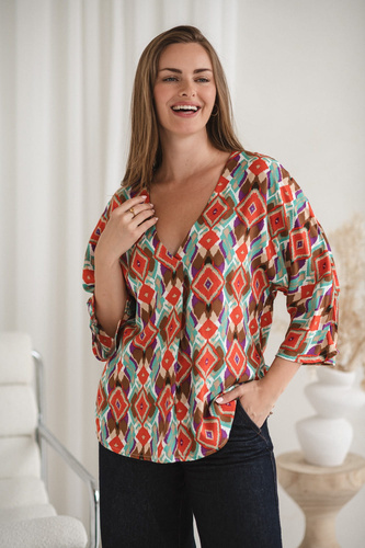 Těhotenská halenka Bahama Mama Milk&Love s boho potiskem - viskóza, 3/4 rukáv, oversize