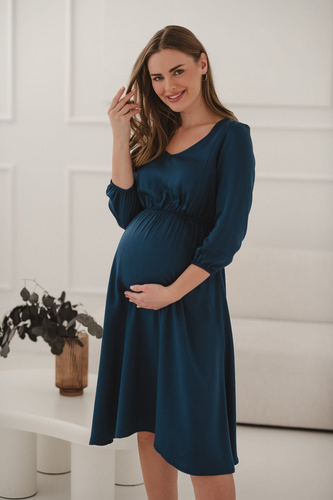 Krásné šaty Midi těhotenské a kojící šaty Milk&Love- tmavě modré, 100% viskóza, 3/4 rukáv | Style & Comfort