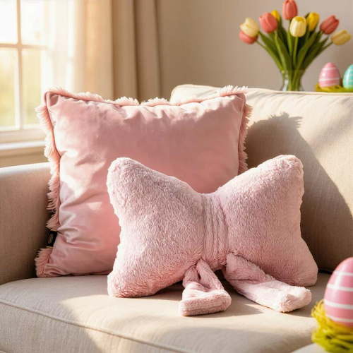 Eurofirany Wiosna 135 – dekorativní polštář 37x10x30 s mašlí pink