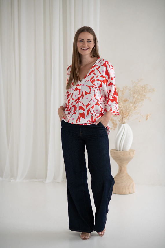 Těhotenská halenka Mamafullness Milk&Love s květinovým vzorem - viskóza, 3/4 rukáv, oversize