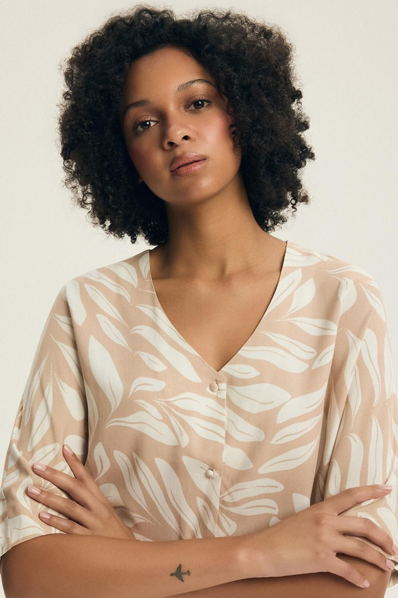 Henderson Dextra dámské pyžamo 43688 broskvová viskóza, zapínání na zip, 3/4, květinový potisk