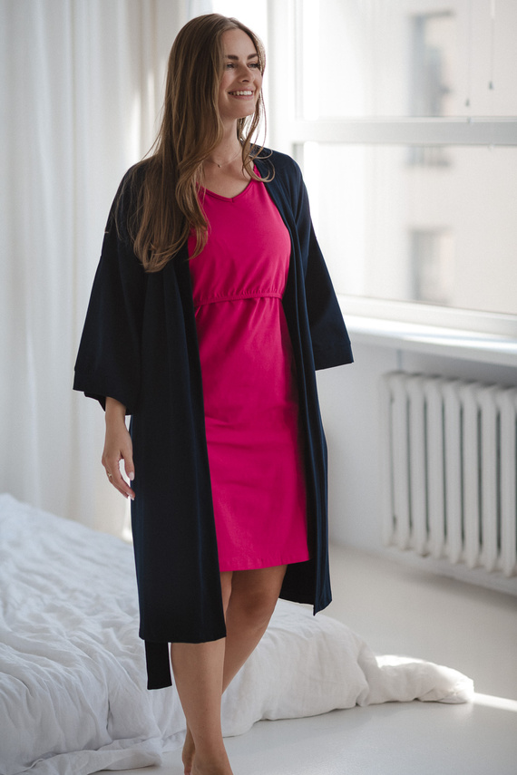 Těhotenský župan Milk&Love navy blue - bavlna s elastanem, pohodlný, rukáv 7/8