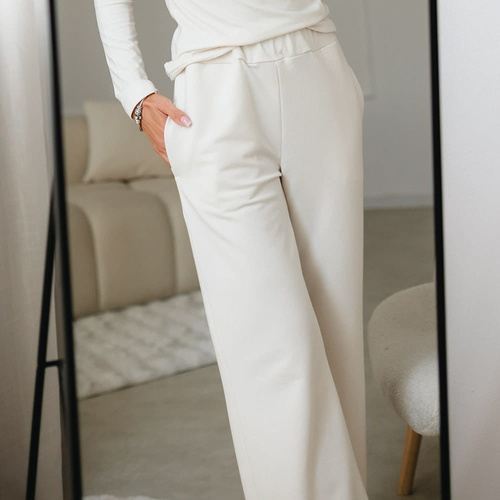 Eevi for Women Dámské tepláky ecru - volné, bavlna + modal, pohodlné