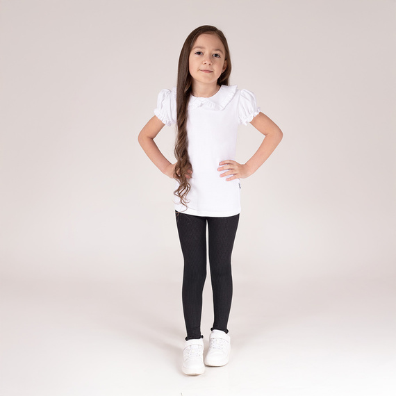 141523 Dívčí žebrované legíny Nicol - bavlna s elastanem, s volánem, černé