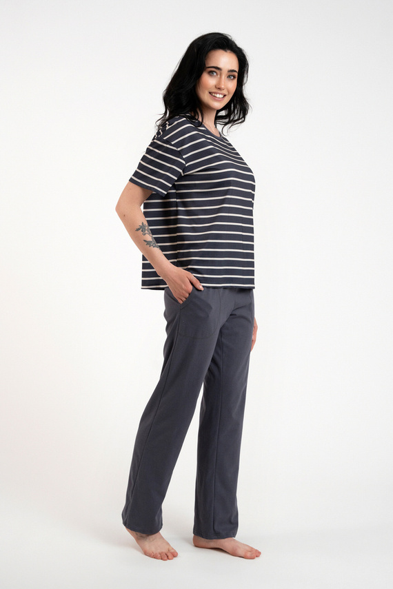 Betty Dámské pyžamo s krátkým rukávem a dlouhými kalhotami Italian Fashion - grafitový/grafitový potisk