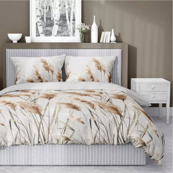 5329 B Pościel satynowa Trawy pampasowe Detexpol szary