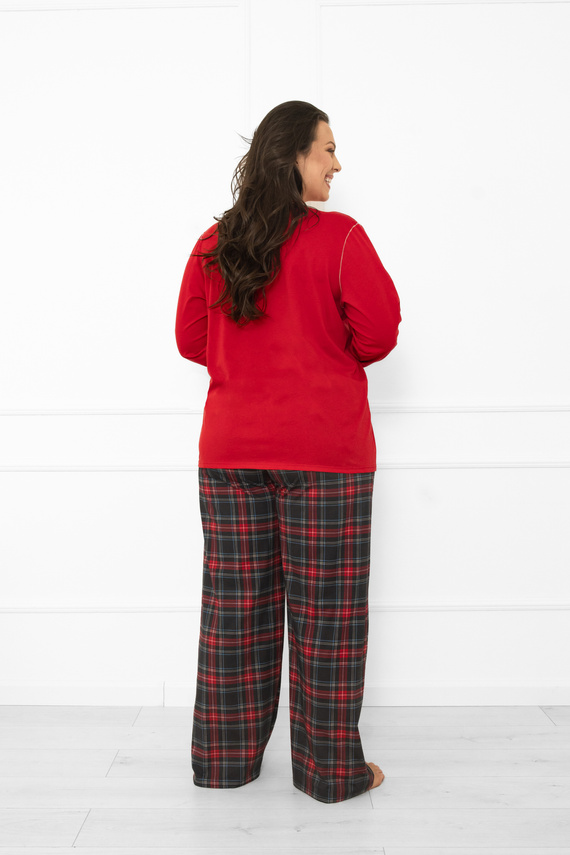 Dámské pyžamo Italian Fashion v červené barvě - bavlna, dlouhý rukáv a kalhoty, kostkované