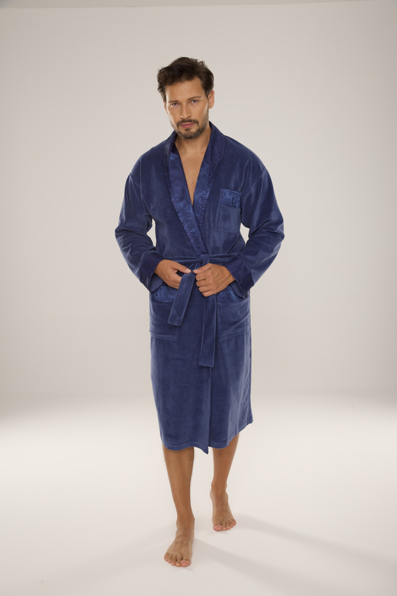 868 Noblesní pánský velurový župan De Lafense - elegantní, měkký, prémiový, džínový