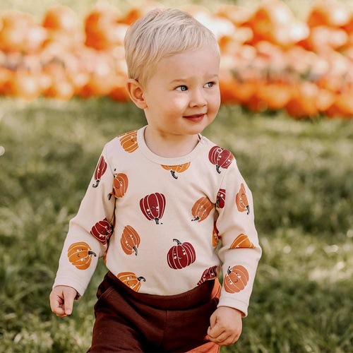 Halloweenské kojenecké body Eevi - ecru, dýně, bavlna