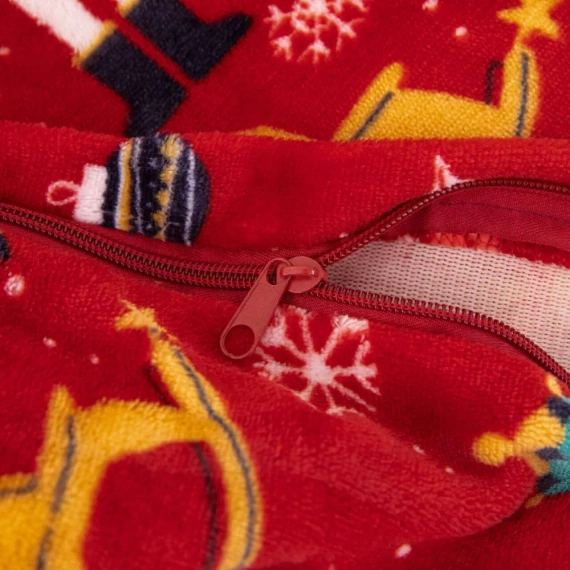 Veselé útulné Vánoce s červeným medvídkem Spod Igły i Nitki- 210gsm plyšové mikrovlákno