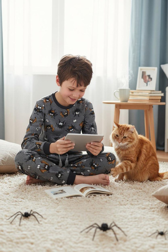 Chlapecké pyžamo Cornette Bat 2 264/182, 263/182 šedé - bavlna, dlouhý rukáv, vzor netopýra