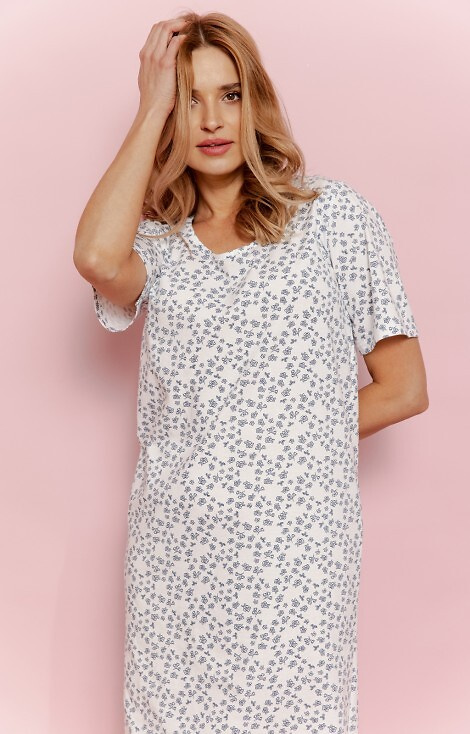 3419 Noční košile Demi Bavlna Taro, květinová, krátký rukáv