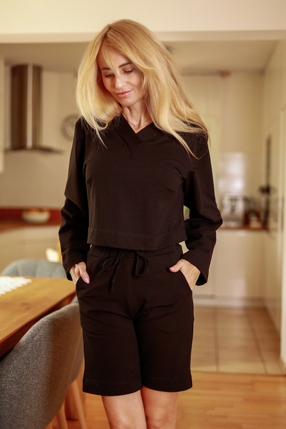 Diego - dámský komplet: halenka + šortky, 95% bavlna 5% elastan | Polská značka Mirale - černá