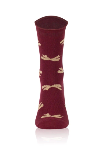 S183D Figaro Dámské dlouhé netlakové ponožky Italská móda - mašle vínová