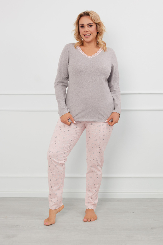 Rosaria Dámské pyžamo s dlouhým rukávem, dlouhé kalhoty Italská móda - melanž/potisk