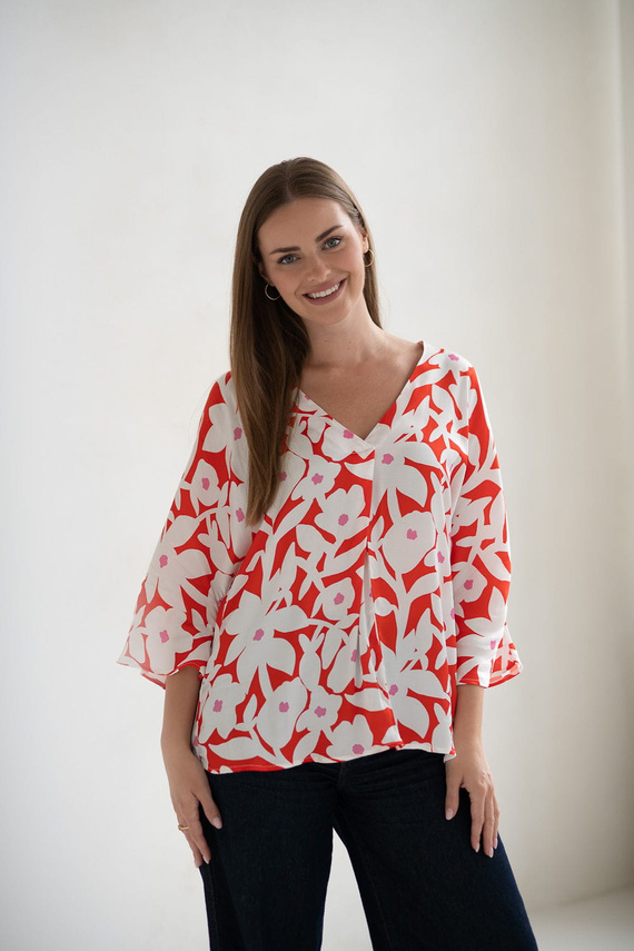 Těhotenská halenka Mamafullness Milk&Love s květinovým vzorem - viskóza, 3/4 rukáv, oversize