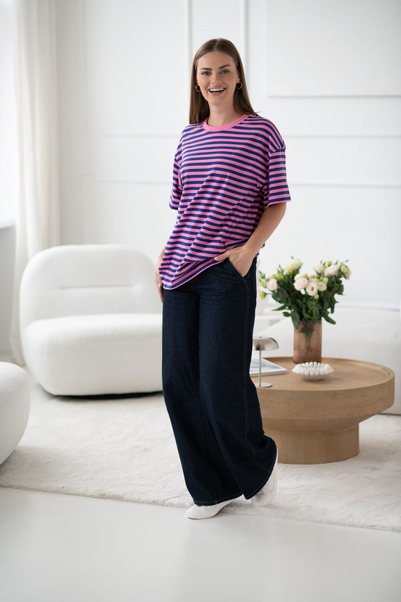Mamahood Milk&Love růžové a modré pruhované těhotenské a kojící tričko - pohodlné a stylové
