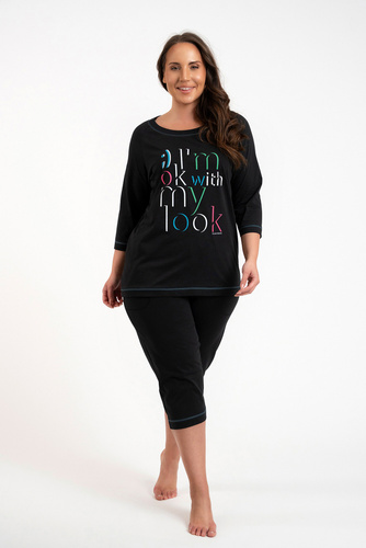 Dámské pyžamo Olza 3/4 rukávy, 3/4 kalhoty Italská móda - černá