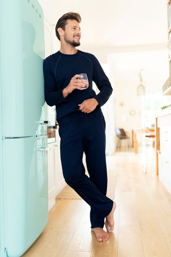 Niko Pánské pyžamo s dlouhým rukávem a dlouhými kalhotami Italian Fashion - tmavě modré
