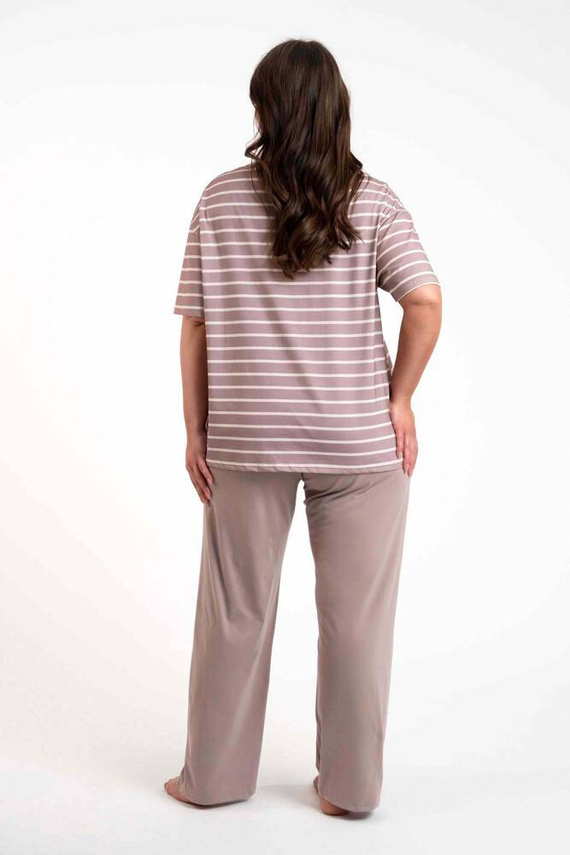 Betty Dámské pyžamo s krátkým rukávem, dlouhé kalhoty Italian Fashion - cappuccino/print cappuccino