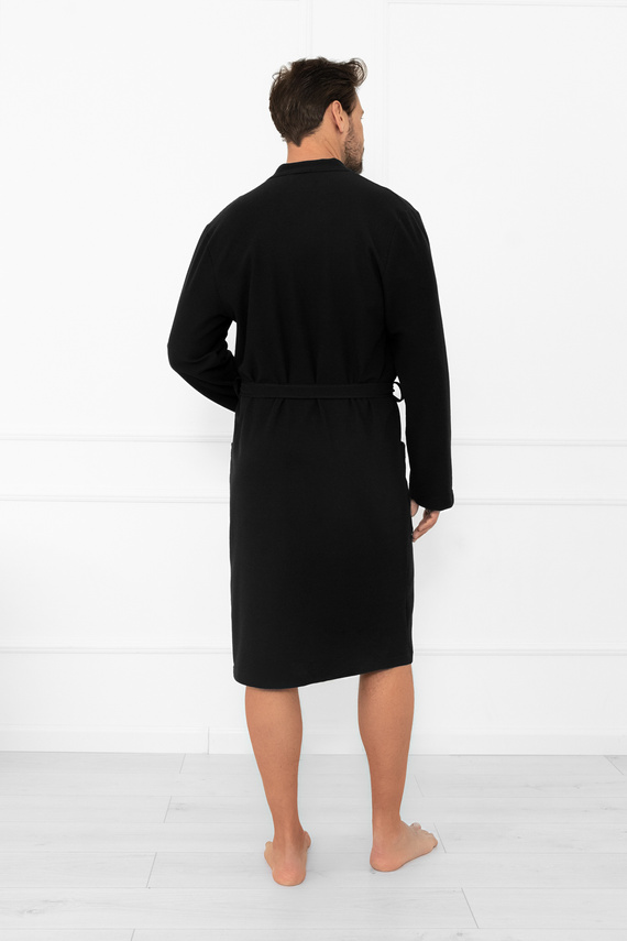 Pánský župan Bono Italian Fashion černý - s páskem, reliéfní vzor, elegantní a pohodlný