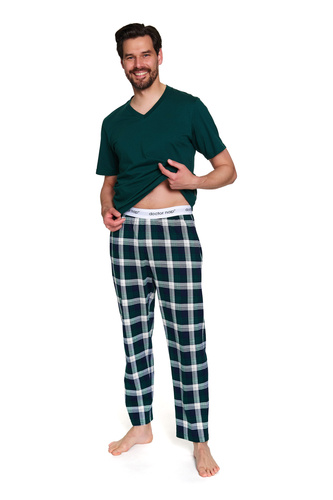 Doctor Nap 7368 - pánské bavlněné pyžamo s tričkem s výstřihem do V | 100% bavlna, polská výroba - smaragdová barva