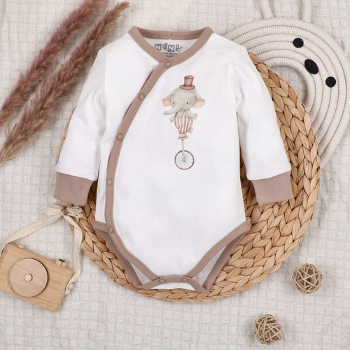 ABN-5582 Cirkusové dětské obálkové body od Nini - 100% organická bavlna, zapínání bez niklu, vyrobeno v Polsku