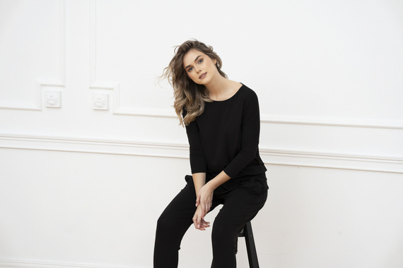 Styl Dámská souprava s 3/4 rukávy, délka.kalhoty Italian Fashion černé