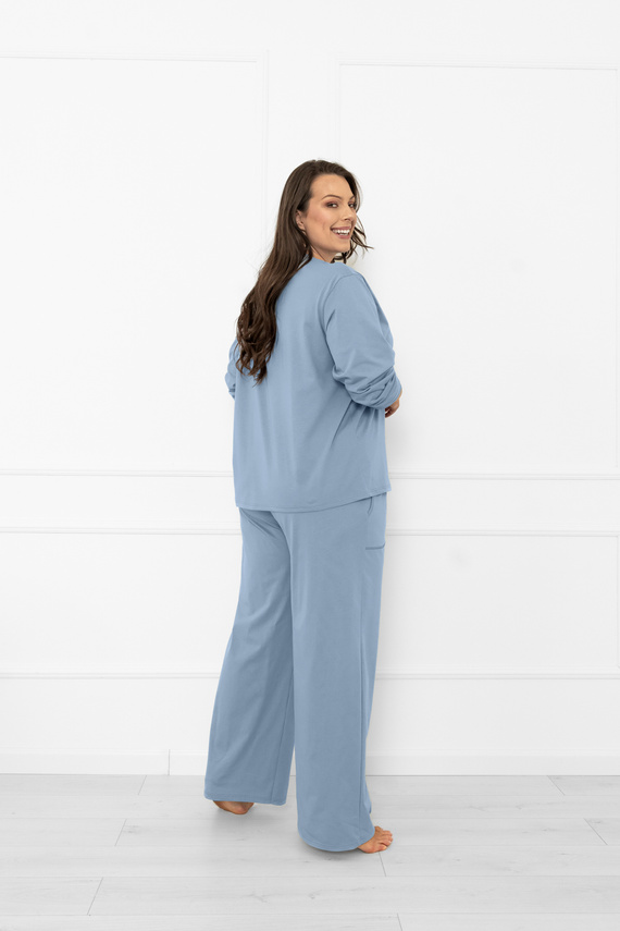 Dámské pyžamo Ksara Italian Fashion - bavlna, dlouhý rukáv a kalhoty s kapsami - ocelové