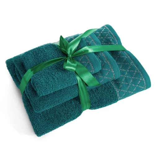 Komplet ručníků Eurofirany 3 ks měkké a savé prémiové ručníky Layla dark turquoise