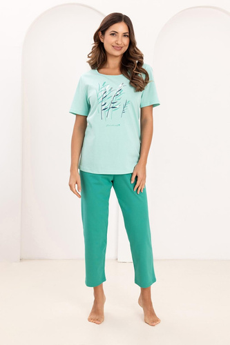Pyžamo Regina 740, bavlna, s potiskem, 7/8 kalhoty, pohodlí na každou noc - zelené