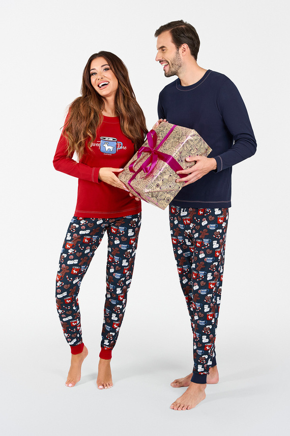 Makala Dámské pyžamo s dlouhým rukávem a dlouhé kalhoty Italian Fashion - červená/potisk