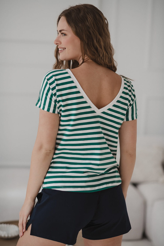 Těhotenská a kojící halenka na dva způsoby | Krátký rukáv, pohodlné zelené a bílé pruhy Milk&Love