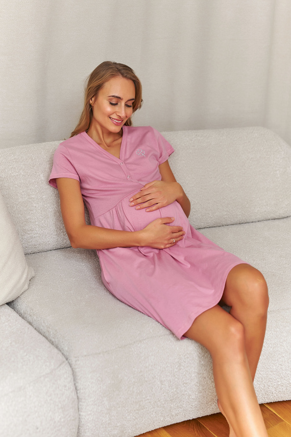 Noční košile pro těhotné Doctor Nap 5336, V-výstřih, bavlna, kapsy, OEKO-TEX