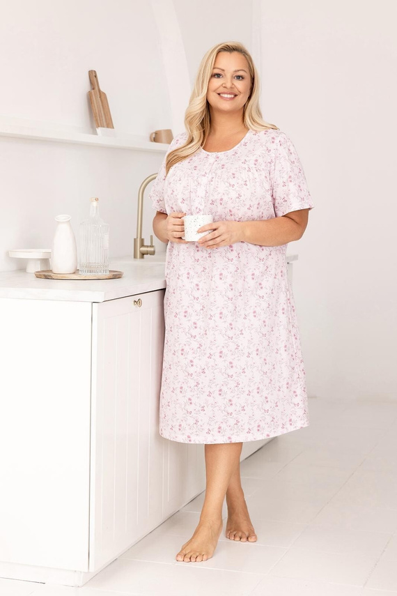 Dámská noční košile 018 Regina pink- 100% bavlna Premium, knoflíky, krční lem, pohodlný spánek každou noc