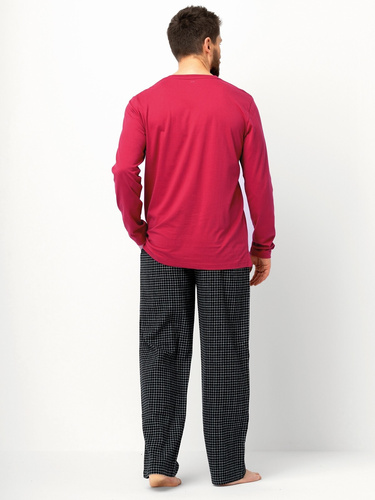 Pánské pyžamo MNS 471 Key bordó - dlouhý rukáv, bavlněné flanelové kalhoty