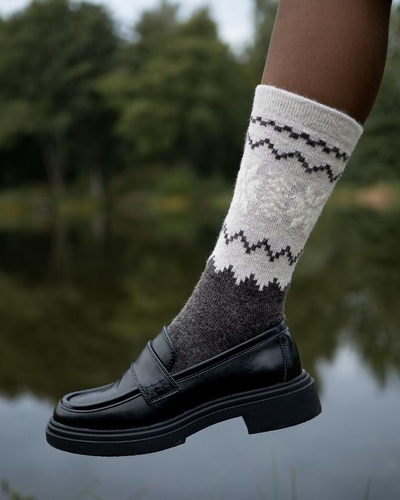 Dámské ponožky Gabriella SW/070 cacao-latte- zimní, vlna a akryl, teplé se vzorem