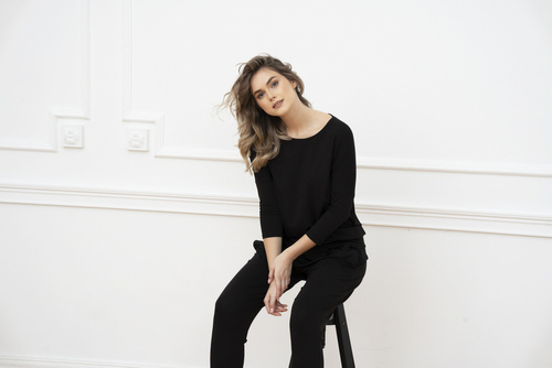 Styl Dámská souprava s 3/4 rukávy, délka.kalhoty Italian Fashion černé