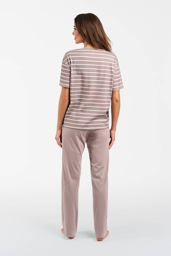 Betty Dámské pyžamo s krátkým rukávem, dlouhé kalhoty Italian Fashion - cappuccino/print cappuccino