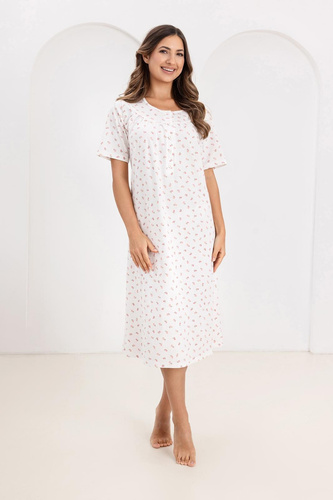 019 Regina Růžová noční košile - dlouhá, bavlněná, s výstřihem na knoflíky