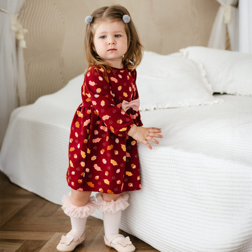 Fluffy Tails Dětské šaty Eevi - bordó, bavlna, dlouhý rukáv
