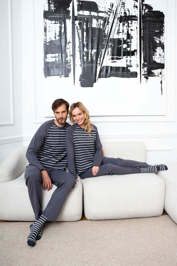 Oda Dámské pyžamo s dlouhým rukávem a dlouhými kalhotami Italian Fashion - grafitový/grafitový potisk