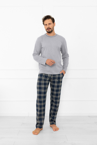 Pánské pyžamo Andreas - dlouhý rukáv, dlouhé kalhoty, bavlna Italian Fashion - melanž/potisk