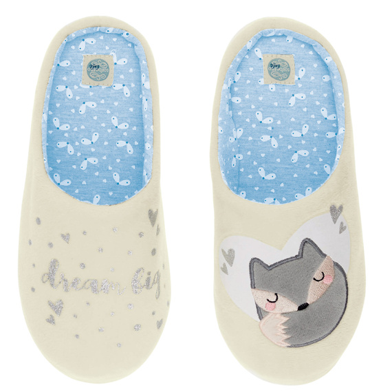 Fixy Sorbetto ecru - teplé dámské pantofle s protiskluzovou podrážkou a potiskem