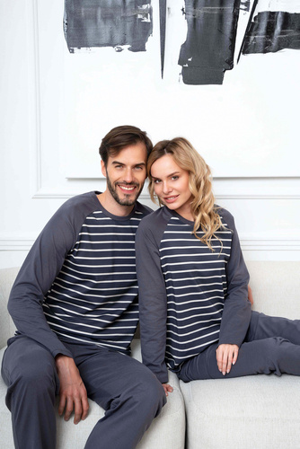 Lars Pánské pyžamo s dlouhým rukávem, dlouhé kalhoty Italian Fashion - grafitový/grafitový potisk