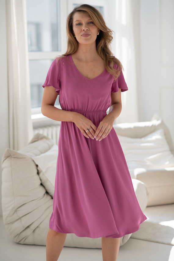 Těhotenské a kojicí šaty Lovely Dress Midi viskóza Milk&Love 100 % rose