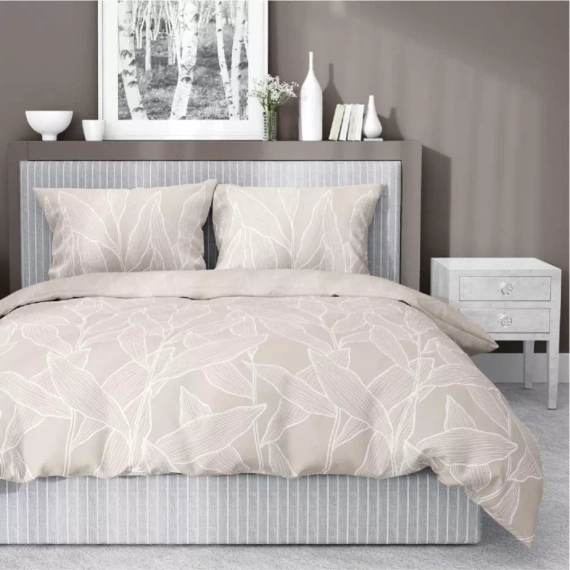 5087 A Pościel satynowa liście Detexpol beżowy