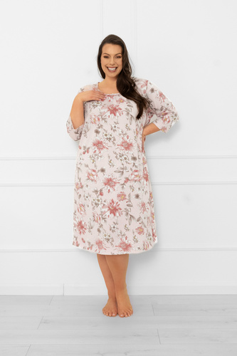 Dámská noční košile Betula - bavlna, 3/4 rukáv, květinový motiv Italian Fashion