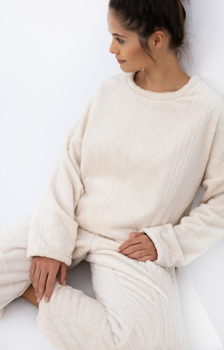 Dámské pyžamo Bridget Homewear Sensis - hřejivé, měkký úplet, barva ecru