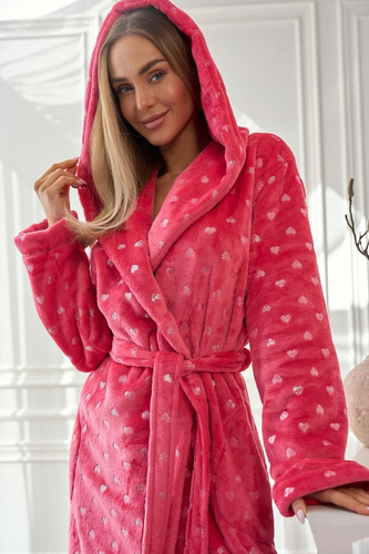 Dámský župan 2551 Amira L&L malinová - dlouhý s kapucí | Elegance a pohodlí